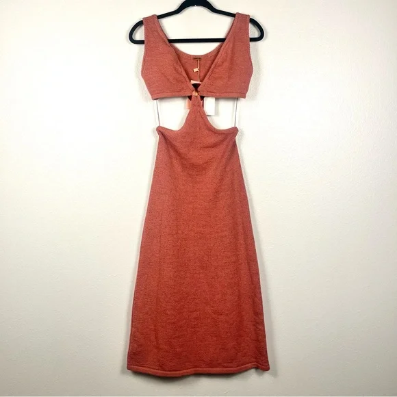 NWT Cult Gaia Banks Knit Pink Cutout Sleeveless Midi Dress Size Medium Midi